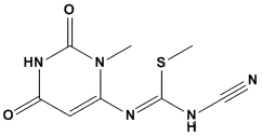 Molecular Structure of 827349-69-9 (Carbamimidothioic acid,N-cyano-N'-(1,2,3,6-tetrahydro-3-methyl-2,6-dioxo-4-pyrimidinyl)-,methyl ester)